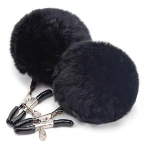 Black Feather Ball Nipple Clamps
