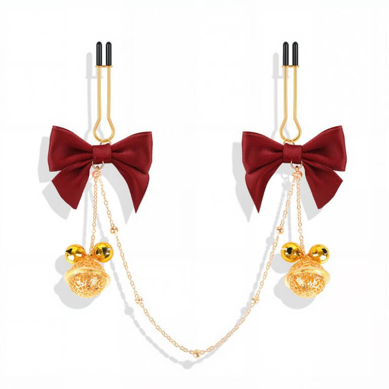 Sweet Pink Bow Chain Gold Bell Hair Clips For Fun | buy Adult toys Online at 18Plus World Malaysia
