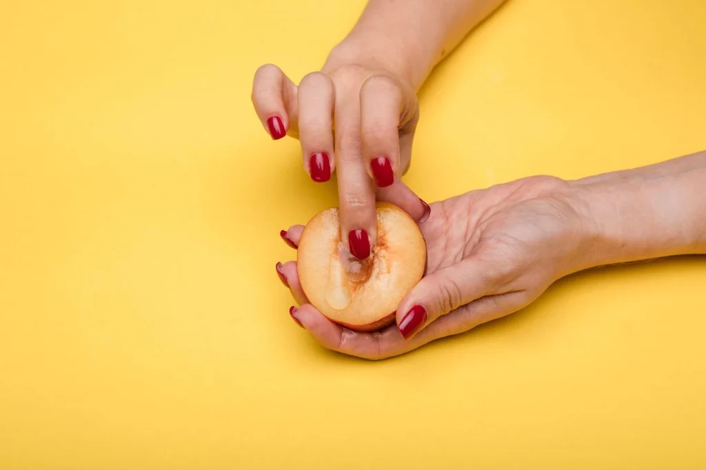 Peach used to represent anal play and lubricant safety for beginners