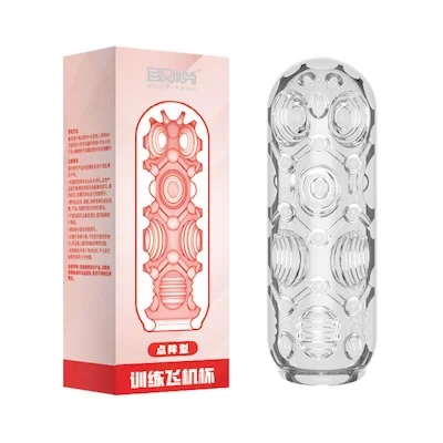 Crystal 5D silicone realistic masturbator cup with textured internal chamber, shown with packaging
