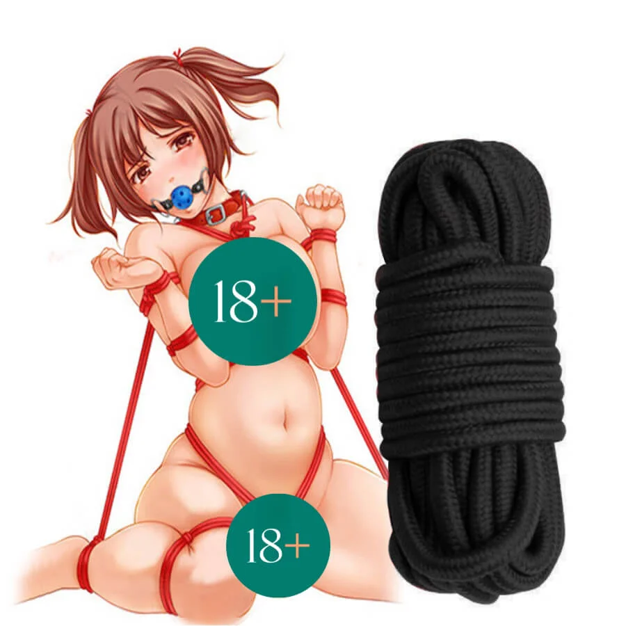 Coiled 10 metre cotton bondage rope, used for shibari-style rope play